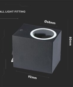 Μαύρο φωτιστικό τοίχου από αλουμίνιο, διαστάσεις 92x80x68mm, μοντέρνος σχεδιασμός για εσωτερικούς χώρους.