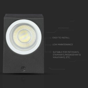 Αδιάβροχος τετράγωνος φωτιστικός τοίχου LED, μαύρο χρώμα, εύκολη εγκατάσταση, ιδανικό για διαδρόμους.
