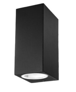 Μαύρο επιτοίχιο φωτιστικό αλουμινίου, ιδανικό για εξωτερικούς χώρους, με μοντέρνο σχεδιασμό και LED φωτισμό επάνω-κάτω.