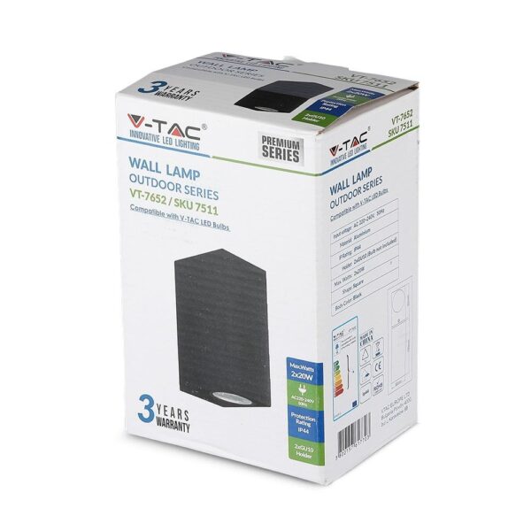 Εξωτερικός επιτοίχιος φωτισμός LED V-TAC μαύρος VT-7652, ανθεκτικός, 2x20W, IP44, 3 χρόνια εγγύηση.