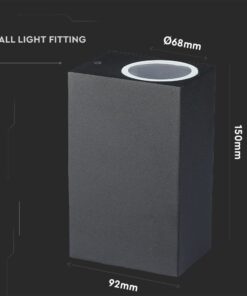 Μαύρο φωτιστικό τοίχου LED, διαστάσεις 150x92x68mm, σύγχρονος σχεδιασμός για εσωτερική χρήση.