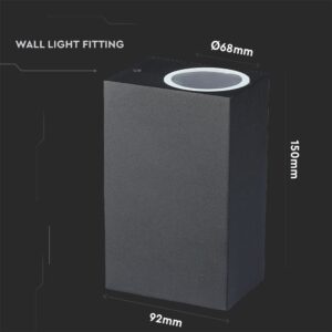 Μαύρο φωτιστικό τοίχου LED, διαστάσεις 150x92x68mm, σύγχρονος σχεδιασμός για εσωτερική χρήση.