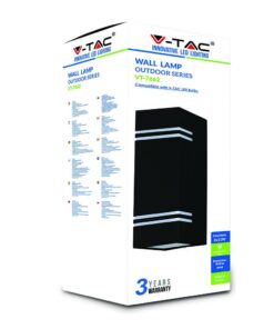 Εξωτερικό φωτιστικό τοίχου V-TAC VT-7662, μαύρο, διπλής δέσμης, IP44, συμβατό με λαμπτήρες LED GU10.