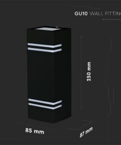 Μαύρο φωτιστικό τοίχου GU10, μοντέρνο σχέδιο κύβου με διαστάσεις 85x87x250 mm.