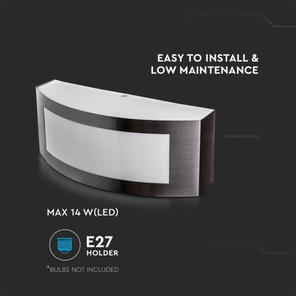 Φωτιστικό τοίχου E27 χωρίς λαμπτήρες, έως 14W LED, ανοξείδωτο, εύκολη τοποθέτηση, χαμηλή συντήρηση.