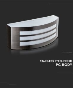 Απλίκα τοίχου μεταλλική με φινίρισμα από ανοξείδωτο ατσάλι και σώμα από πολυανθρακικό για εξωτερικούς χώρους.