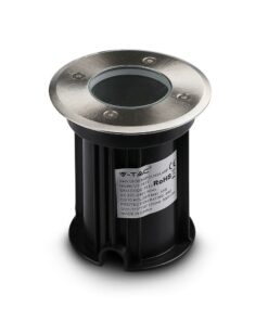 Ενδοδαπέδιο φωτιστικό LED, αντοχή νερού, ιδανικό για εξωτερικούς χώρους, στρόγγυλος σχεδιασμός, μεταλλική κατασκευή.