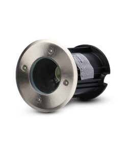 Ενδοδαπέδιο φωτιστικό LED με ασημί σκελετό, κατάλληλο για εξωτερικούς χώρους και κήπους. Ανθεκτικό κατασκευαστικά.