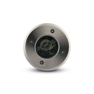 Εξωτερικό σποτ φωτισμού LED, IP67, ασημί ανοξείδωτο ατσάλι, ιδανικό για τοποθέτηση σε δάπεδο, ανθεκτικό στη σκόνη και το νερό.