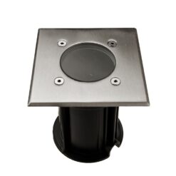 Φωτιστικό εδάφους inox τετράγωνο, ιδανικό για εξωτερικούς χώρους, ανθεκτικό στις καιρικές συνθήκες.