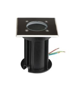 Φωτιστικό δαπέδου εξωτερικού χώρου, τετράγωνο, με μαύρη βάση και μεταλλικό κάλυμμα, ιδανικό για κήπους και μονοπάτια.