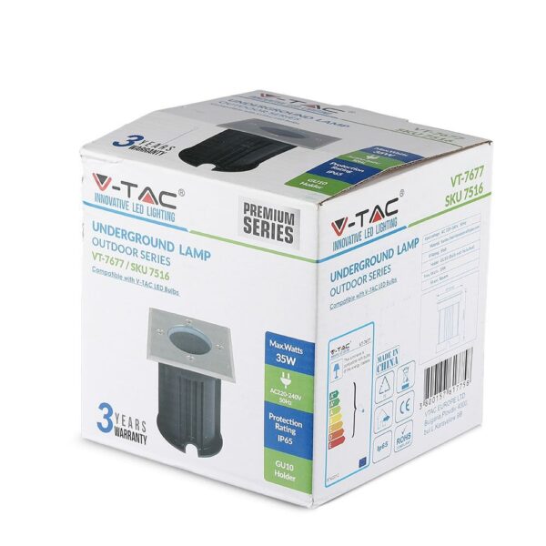 Συσκευασία υπόγειου λαμπτήρα V-TAC 35W, αντοχή IP65, εξωτερική χρήση, VT-7677, εγγύηση 3 ετών.
