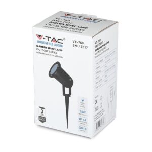Λάμπα κήπου V-TAC, 35W, IP44, στήριγμα GU10, μαύρο χρώμα, για εξωτερική χρήση, αδιάβροχη κατασκευή.