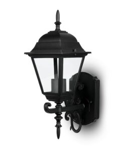 Εξωτερικό φωτιστικό τοίχου, μαύρο αλουμινίου, με κλασικό σχέδιο και γυάλινες επιφάνειες. Ιδανικό για κήπο.