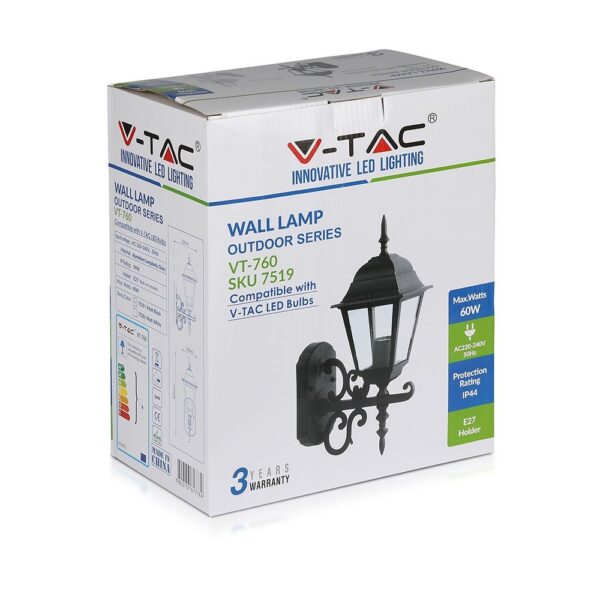 Εξωτερικό φωτιστικό τοίχου V-TAC, 60W, αντοχή IP44, E27, ιδανικό για χρήση με λαμπτήρες LED.