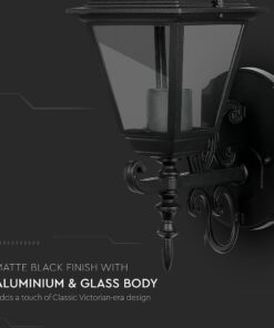 Εξωτερικό φωτιστικό τοίχου, μαύρο ματ, αλουμινίου και γυαλιού, κλασικό βικτοριανό στυλ.