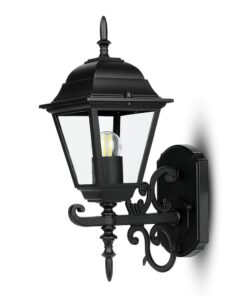 Εξωτερικό φωτιστικό τοίχου μαύρο, κλασικού σχεδιασμού με γυαλί, κατάλληλο για κήπους και βεράντες.