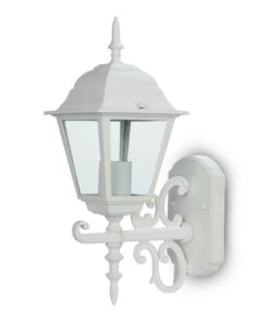 Λευκό απλίκα εξωτερικού χώρου, τοίχου, με κλασικό σχεδιασμό και γυάλινα πάνελ. Κατάλληλο για αυλές και βεράντες.
