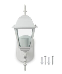 Άσπρη απλίκα εξωτερικού χώρου με παραδοσιακό σχέδιο, περιλαμβάνει βίδες τοποθέτησης. Κατάλληλη για προσόψεις.