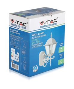 Εξωτερικό φωτιστικό τοίχου LED V-TAC, 60W, E27, λευκό, αντοχή IP44, ιδανικό για κήπους.