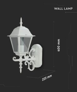 Λευκό φωτιστικό τοίχου εξωτερικού χώρου, κλασικό σχέδιο, 225x400mm, κατάλληλο για εξωτερική διακόσμηση και φωτισμό.