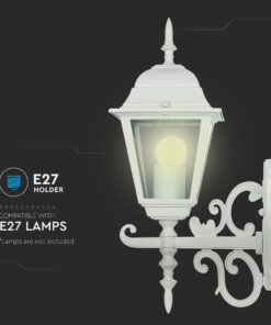 Εξωτερικό φωτιστικό τοίχου λευκό για λάμπες E27, ιδανικό για κλασική διακόσμηση κήπου ή βεράντας.