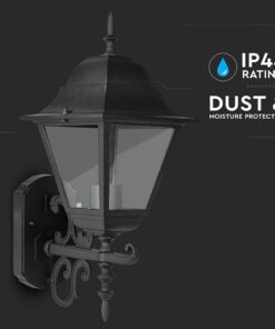 Εξωτερικό φωτιστικό τοίχου IP44, ανθεκτικό σε σκόνη και υγρασία, κλασικός σχεδιασμός σε μαύρο χρώμα.