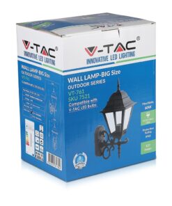 Εξωτερικό φωτιστικό τοίχου V-TAC, μαύρο, μέγιστη ισχύς 60W, IP44, για λάμπες LED E27.