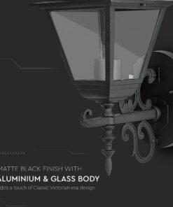 Κλασικό επιτοίχιο φωτιστικό μαύρο ματ από αλουμίνιο και γυαλί, βικτοριανού στυλ.