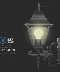 Εξωτερικό φωτιστικό τοίχου E27, μαύρο, συμβατό με λαμπτήρες E27, κλασικός σχεδιασμός vintage.
