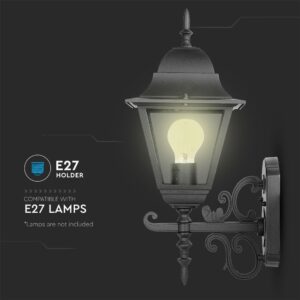 Εξωτερικό φωτιστικό τοίχου E27, μαύρο, συμβατό με λαμπτήρες E27, κλασικός σχεδιασμός vintage.