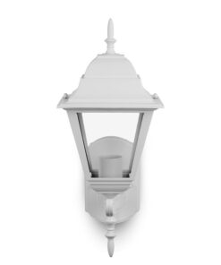 Λευκός παραδοσιακός απλίκα εξωτερικού χώρου, με κωνικό σχέδιο και διακοσμητική κορυφή, ιδανικός για κλασική αισθητική.