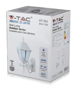 Εξωτερικό φωτιστικό τοίχου V-TAC LED VT-761, λευκό, 60W, IP44, E27 για κήπους και εισόδους.