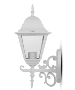 Λευκός μεταλλικός κήπος τοίχου με λάμπα, κλασικός σχεδιασμός, ανθεκτικό στις καιρικές συνθήκες.