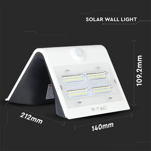 Ηλιακό φωτιστικό τοίχου LED V-TAC, 212x140x109.2mm, ιδανικό για εξωτερικούς χώρους.