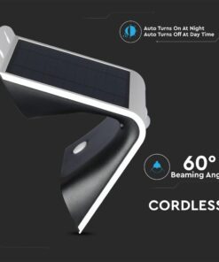 Ασύρματο ηλιακό φωτιστικό εξωτερικού χώρου με γωνία 60°, λειτουργία ημέρας-νύχτας, μαύρο.
