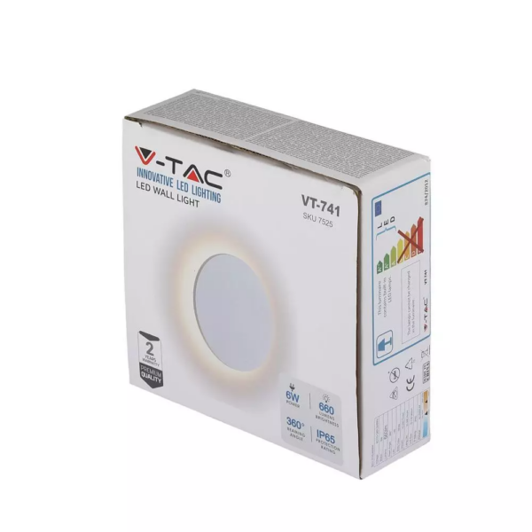 LED επιτοίχιο φωτιστικό 6W Στρογγυλό Λευκό σώμα 4000K Φυσικό λευκό V-TAC – 7525