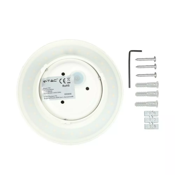 LED επιτοίχιο φωτιστικό 6W Στρογγυλό Λευκό σώμα 4000K Φυσικό λευκό V-TAC – 7525