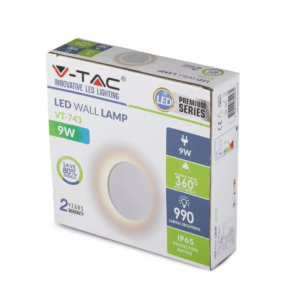 LED επιτοίχιο φωτιστικό 9W Στρογγυλό Λευκό σώμα 3000K Θερμό λευκό V-TAC – 7526