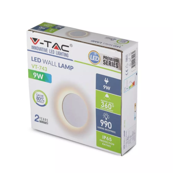 LED επιτοίχιο φωτιστικό 9W Στρογγυλό Λευκό σώμα 3000K Θερμό λευκό V-TAC – 7526