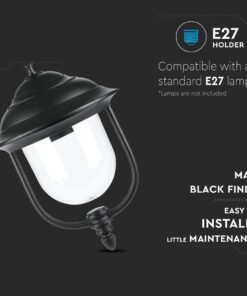 Κρεμαστό Φωτιστικό Κήπου Φαναράκι E27 IP44 Αλουμίνιο – Πλαστικό Μαύρο V-TAC – 7529