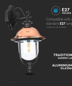 Επιτοίχιο Φωτιστικό Κήπου Απλίκα Φαναράκι προς τα Κάτω E27 IP44 Αλουμίνιο Μαύρο-Χάλκινο V-TAC – 7531