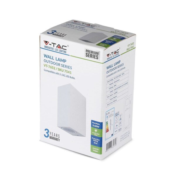 Φωτιστικό Τοίχου 2xGU10 Τετράγωνο V-TAC Λευκό IP44 – 7541