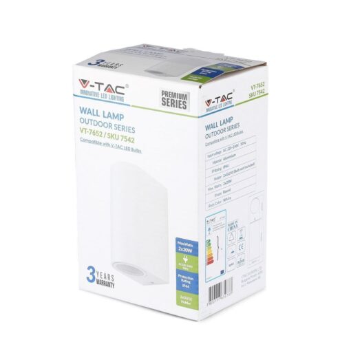 Φωτιστικό Τοίχου 2xGU10 Στρογγυλο V-TAC Λευκό IP44 – 7542