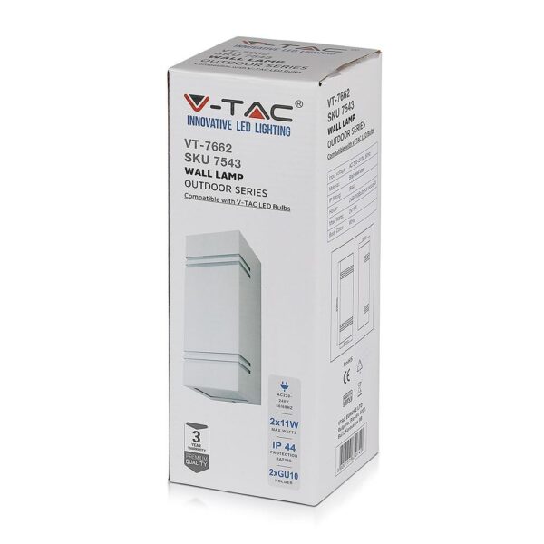 Φωτιστικό Τοίχου 2xGU10 Τετράγωνο V-TAC Λευκό IP44 – 7543