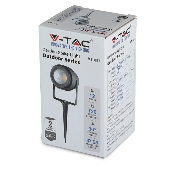 Φωτιστικό Κήπου Καρφί LED 12W Μαύρο V-TAC Αδιάβροχο IP65 Θερμό 3000K – 217544