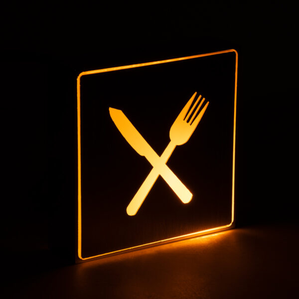 GloboStar® SENSATI 75660 Φωτιστικό Τοίχου Ένδειξης RESTAURANT FORK & KNIFE LED 1W AC 220-240V IP20 – Σώμα Αλουμινίου – Μ11 x Π11 x Υ3cm – Πορτοκαλί