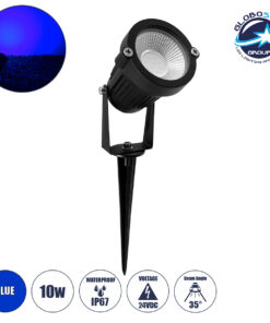 GloboStar® 75587 Προβολάκι Κήπου Καρφωτό – Δαπέδου Bridgelux COB LED 10W 1000lm 35° DC 24V Αδιάβροχο IP67 Ultra Μπλε Dimmable