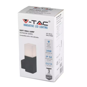 Επιτοίχιο φωτιστικό κήπου GU10 IP54 Aluminum + PC με Μαύρο σώμα τετράγωνο V-TAC – 7563
