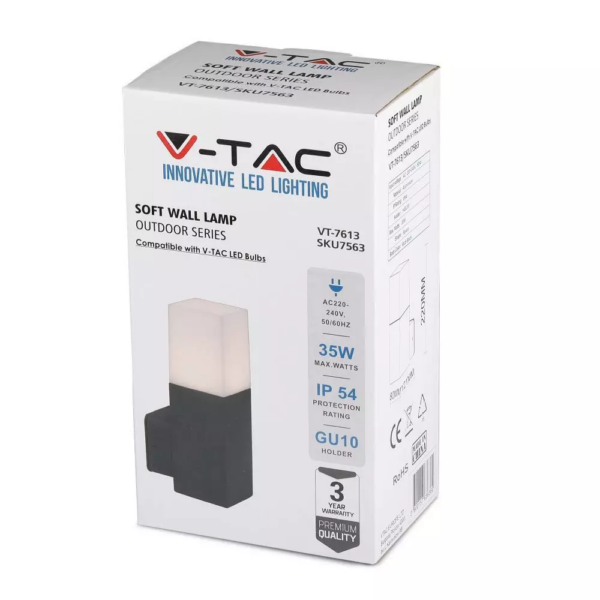 Επιτοίχιο φωτιστικό κήπου GU10 IP54 Aluminum + PC με Μαύρο σώμα τετράγωνο V-TAC – 7563
